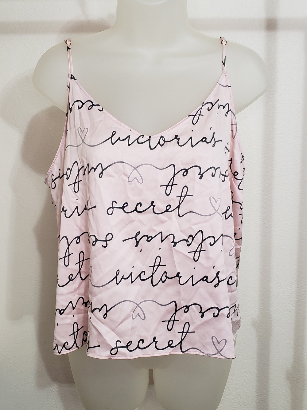 Victoria's Secret Light Pink Script Satin Cami Top